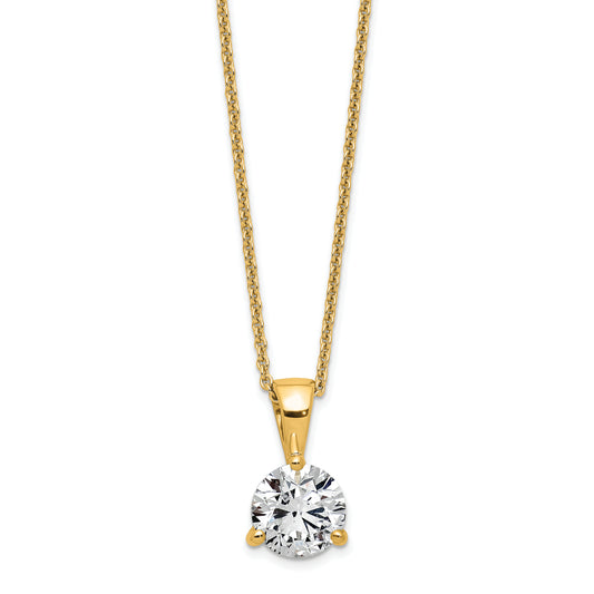 14k Yellow Gold 1 Ct. Lab Grown Diamond VS/SI+ G+ Three Prong 18 inch Solitare Pendant Necklace