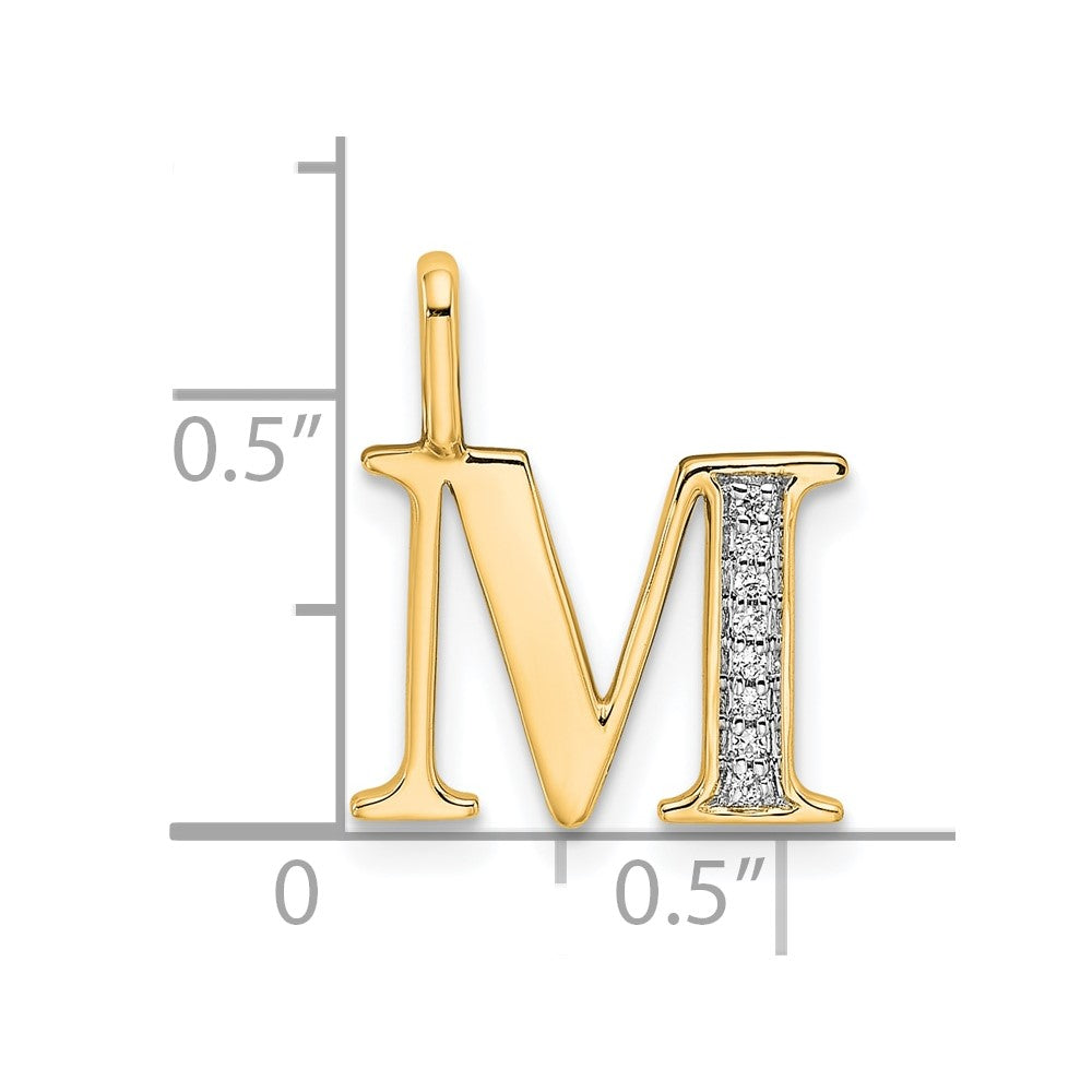 10K Yellow Gold 10K Diamond Letter M Initial Pendant