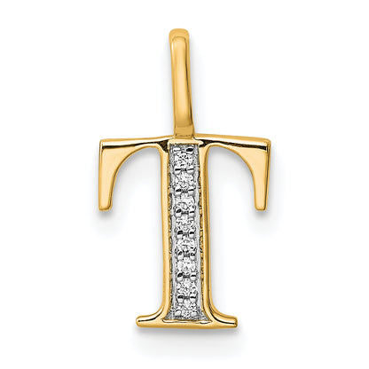 10K Yellow Gold 10K Diamond Letter T Initial Pendant