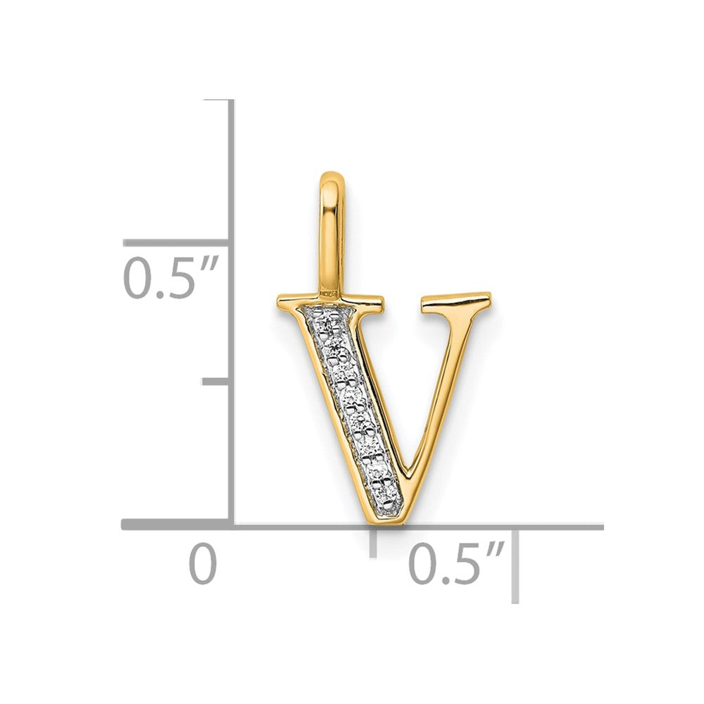10K Yellow Gold 10K Diamond Letter V Initial Pendant