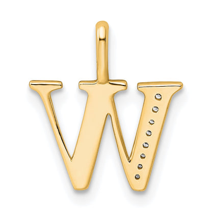 10K Yellow Gold 10K Diamond Letter W Initial Pendant