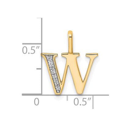 10K Yellow Gold 10K Diamond Letter W Initial Pendant
