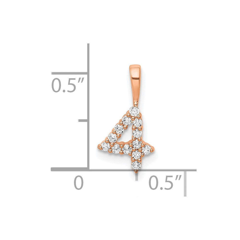 14K Rose Gold Diamond Number 4 Pendant