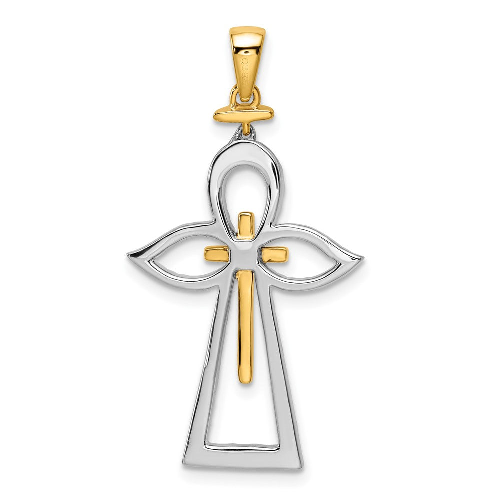 14k Two-Tone Gold Polished Real Diamond Cross