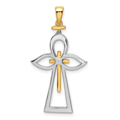 14k Two-Tone Gold Polished Real Diamond Cross