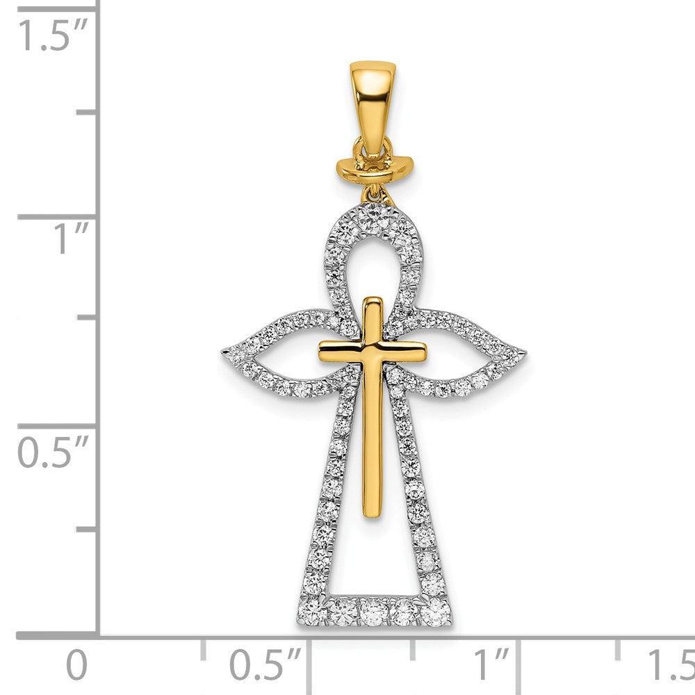 14k Two-Tone Gold Polished Real Diamond Cross