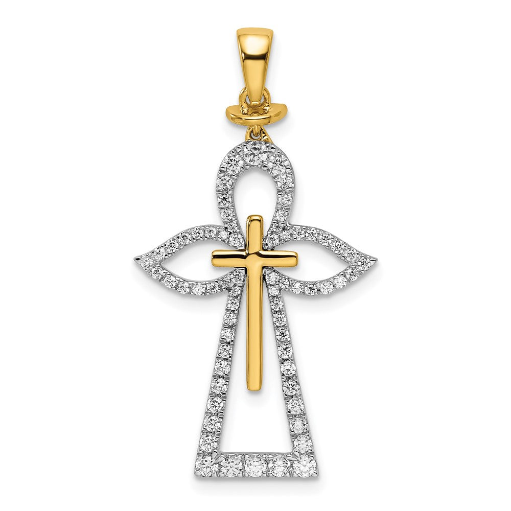14k Two-Tone Gold Polished Real Diamond Cross