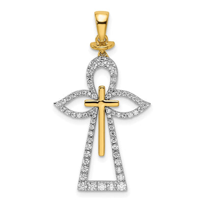 14k Two-Tone Gold Polished Real Diamond Cross