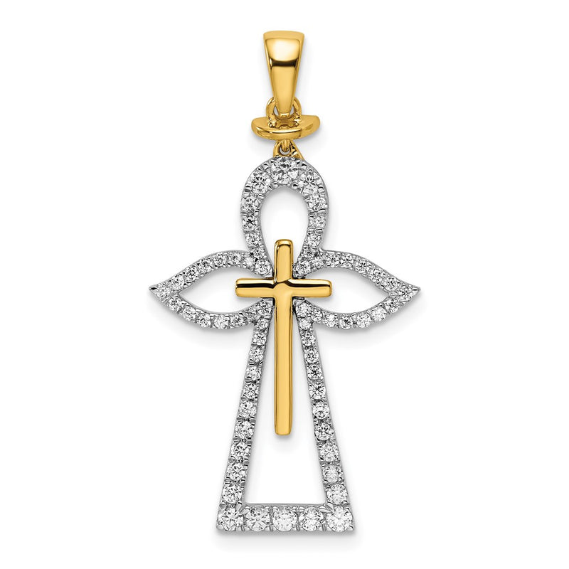 14k Two-Tone Gold Polished Real Diamond Cross