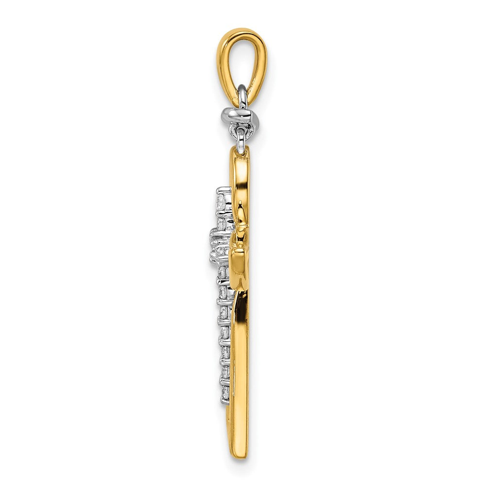 14k Two-Tone Gold Polished Real Diamond Cross