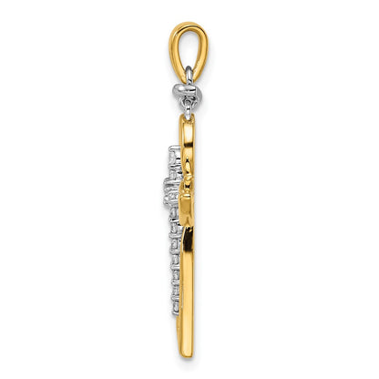 14k Two-Tone Gold Polished Real Diamond Cross