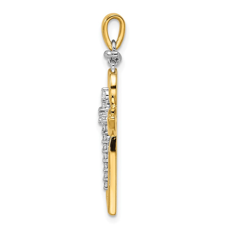 14k Two-Tone Gold Polished Real Diamond Cross