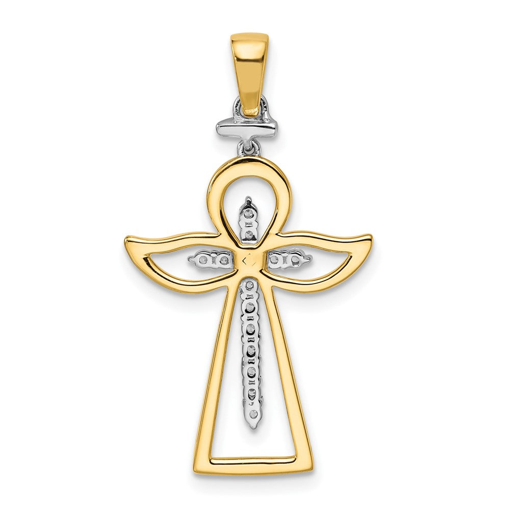 14k Two-Tone Gold Polished Real Diamond Cross