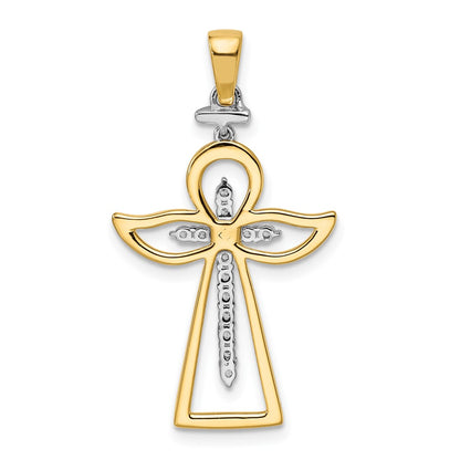 14k Two-Tone Gold Polished Real Diamond Cross