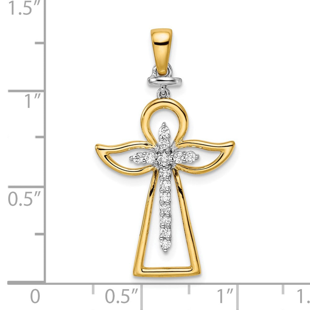 14k Two-Tone Gold Polished Real Diamond Cross