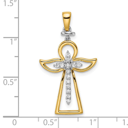 14k Two-Tone Gold Polished Real Diamond Cross