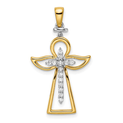 14k Two-Tone Gold Polished Real Diamond Cross