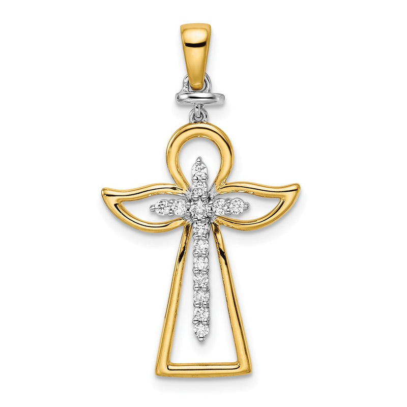 14k Two-Tone Gold Polished Real Diamond Cross