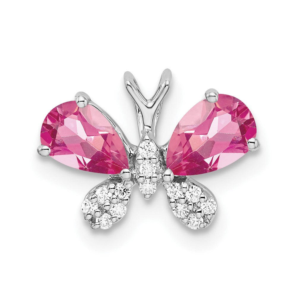 14k White Gold 14k White Gold Pink Tourmaline & Diamond Butterfly Chain Slide