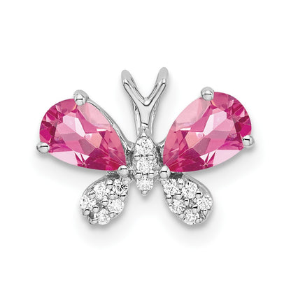 14k White Gold 14k White Gold Pink Tourmaline & Diamond Butterfly Chain Slide