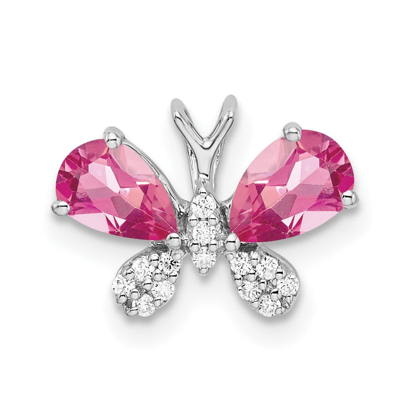 14k White Gold 14k White Gold Pink Tourmaline & Diamond Butterfly Chain Slide