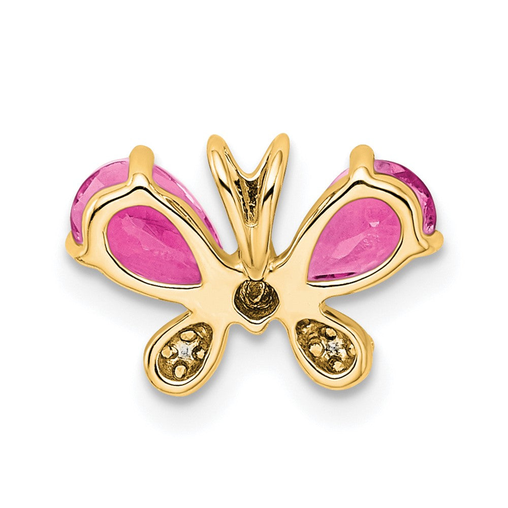 14K Yellow Gold Pink Tourmaline & Diamond Butterfly Chain Slide