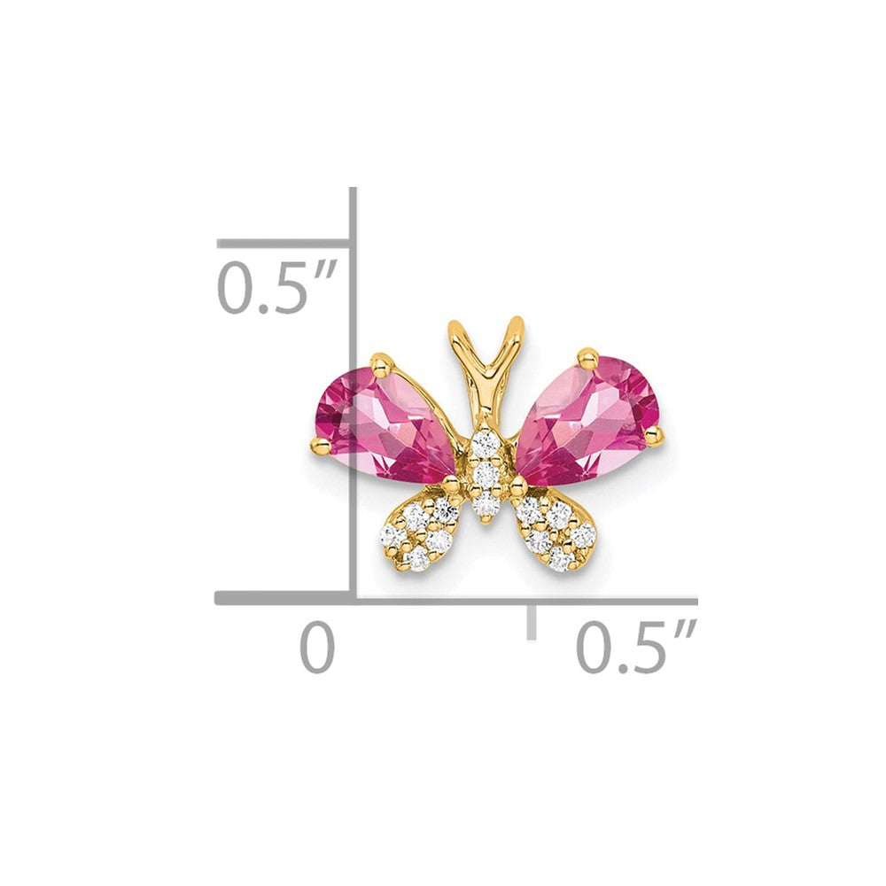 14K Yellow Gold Pink Tourmaline & Diamond Butterfly Chain Slide