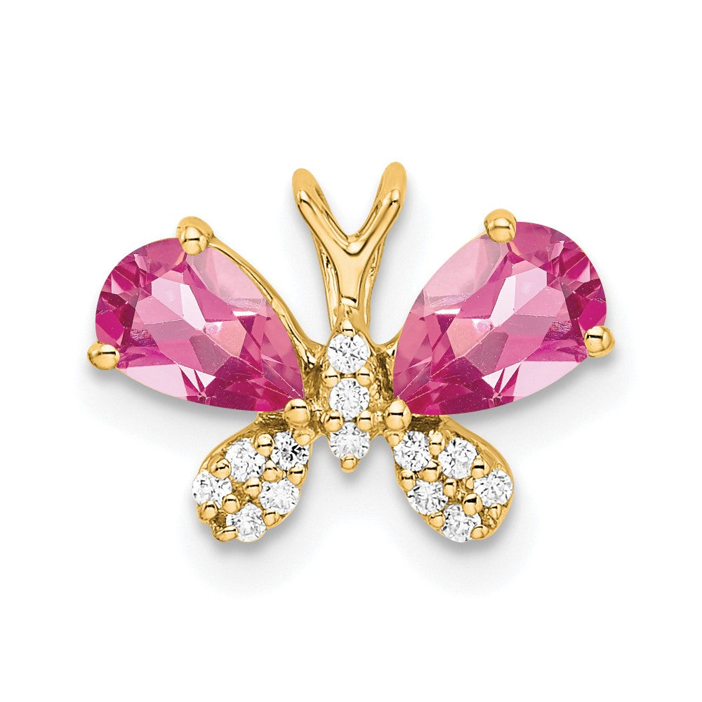 14K Yellow Gold Pink Tourmaline & Diamond Butterfly Chain Slide