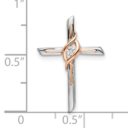 10K Two-Tone 10K White & Rose Diamond Cross Chain Slide