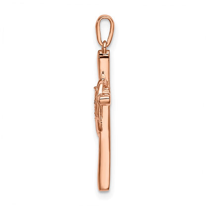 10K Rose Gold 10K Cross W/Heart Diamond Pendant