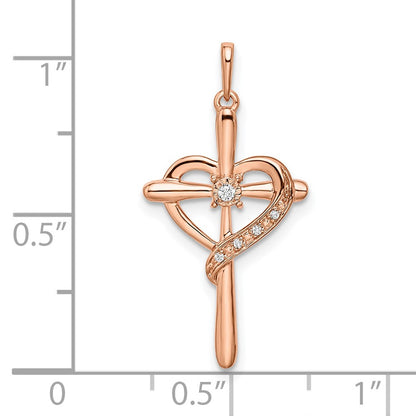 14K Rose Gold Cross Heart Diamond Pendant