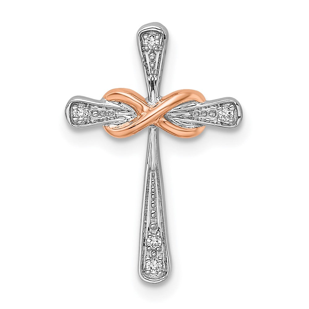 14K Two Tone White & Rose Cross Infinity Diamond Chain Slide