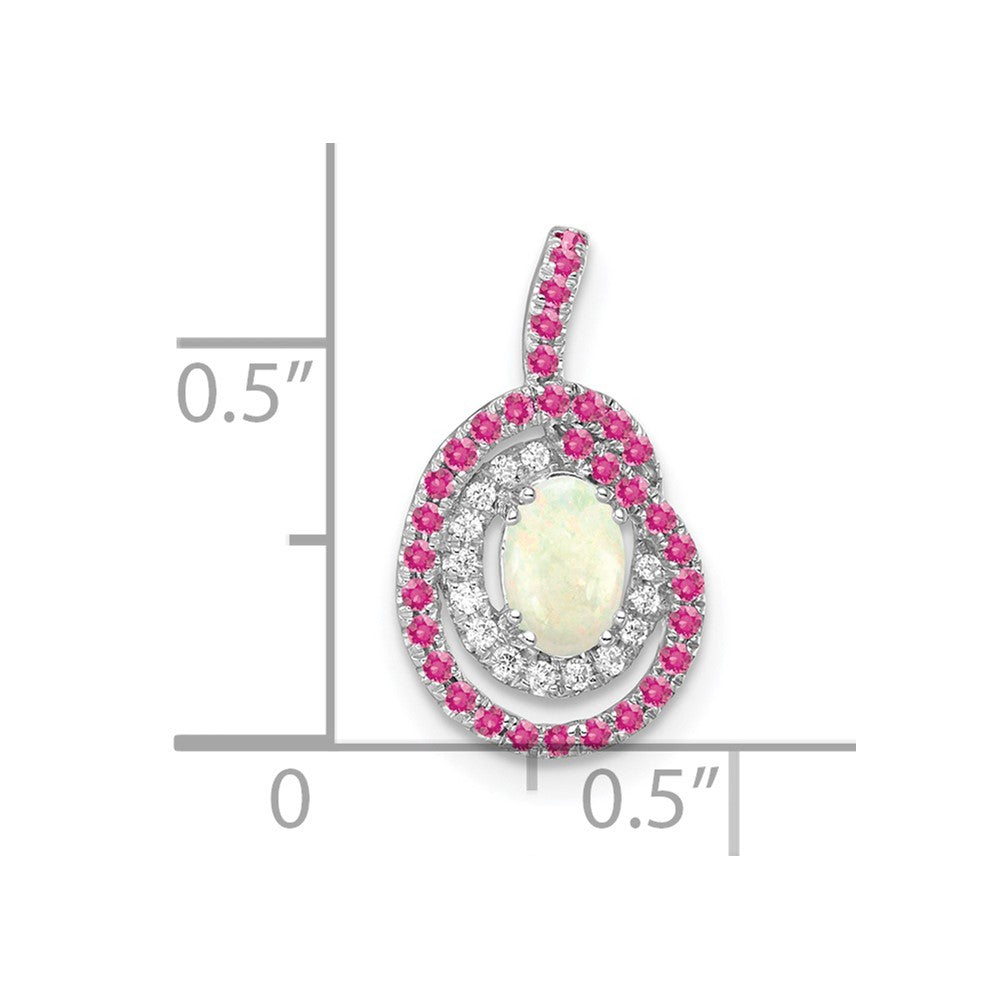 14K White Gold Pink Tourmaline/opal & Diamond Chain Slide