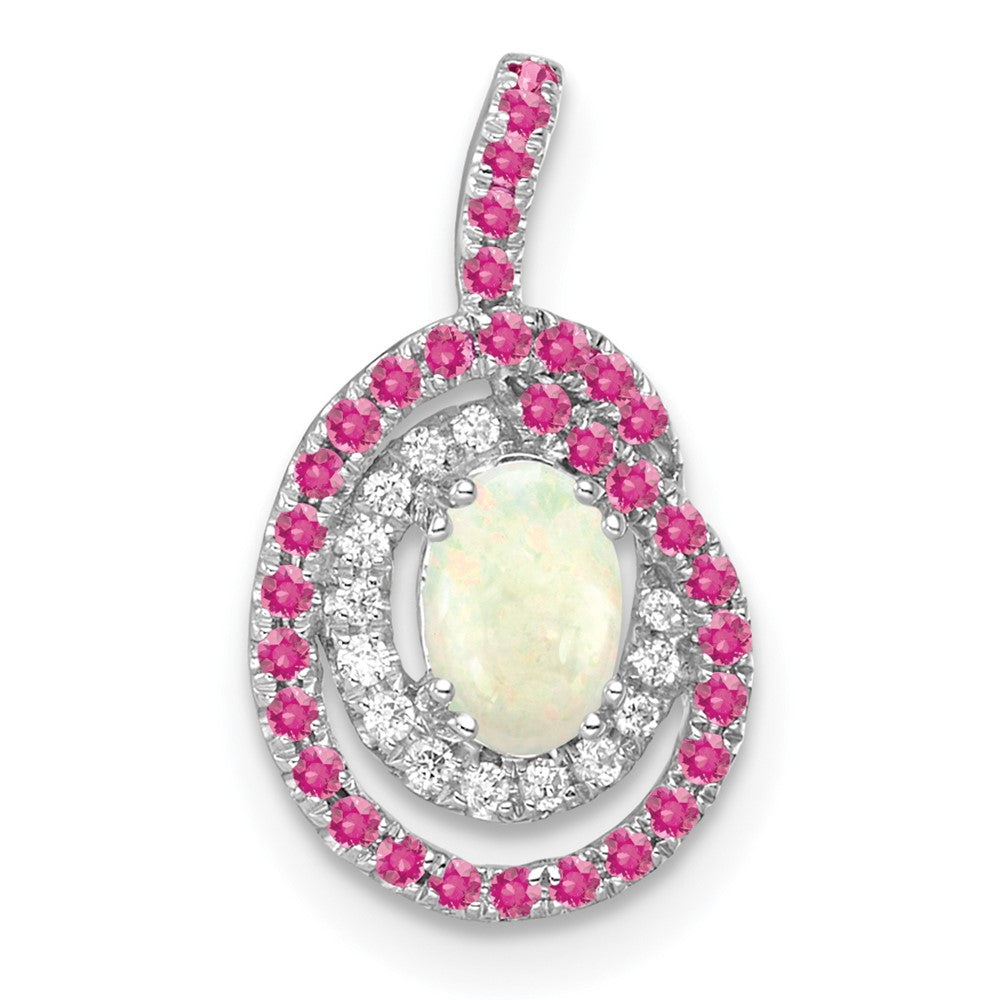 14K White Gold Pink Tourmaline/opal & Diamond Chain Slide