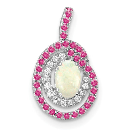 14K White Gold Pink Tourmaline/opal & Diamond Chain Slide