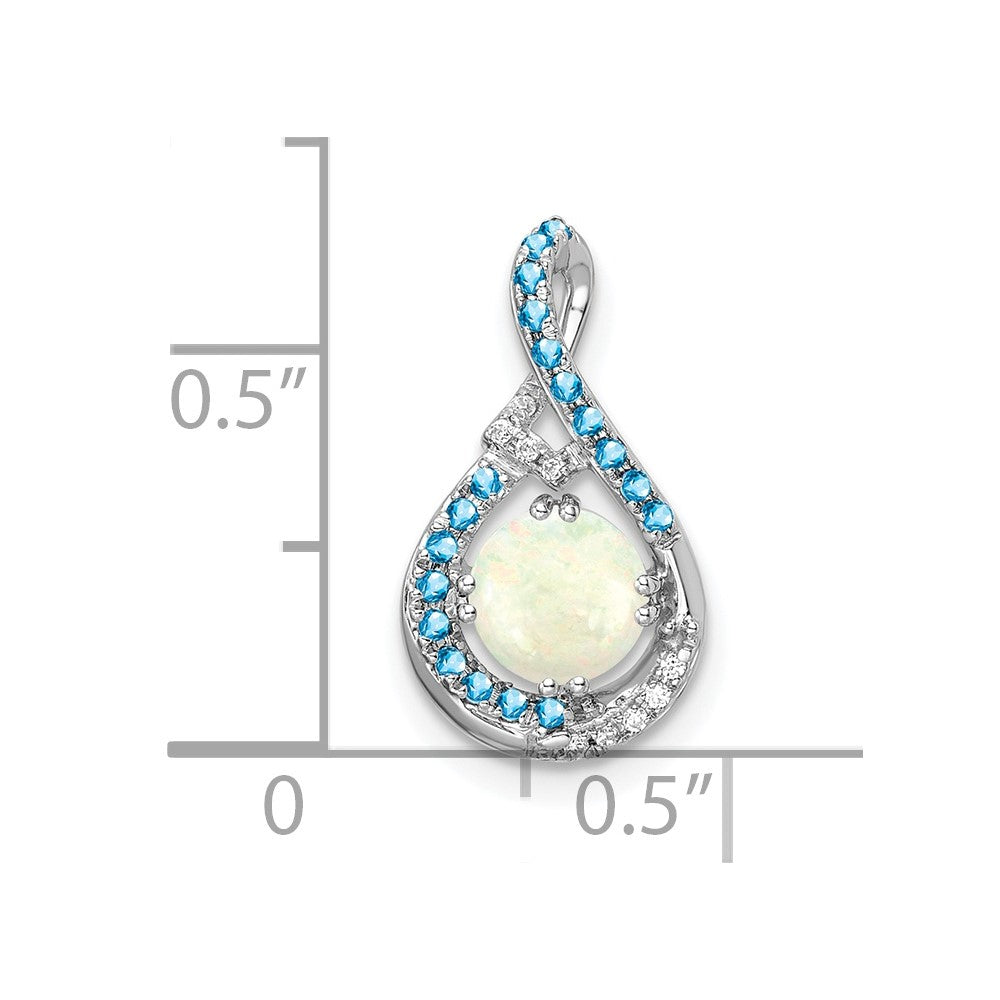 14K White Gold Blue Topaz/opal & Diamond Chain Slide