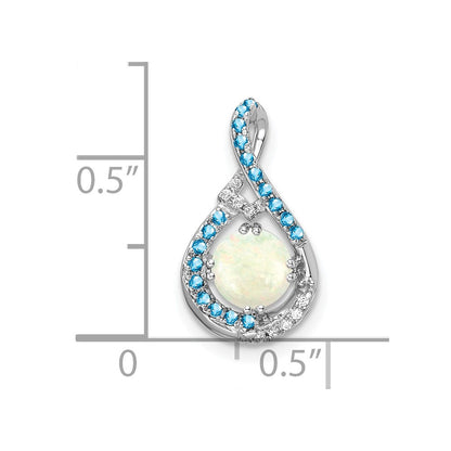14K White Gold Blue Topaz/opal & Diamond Chain Slide