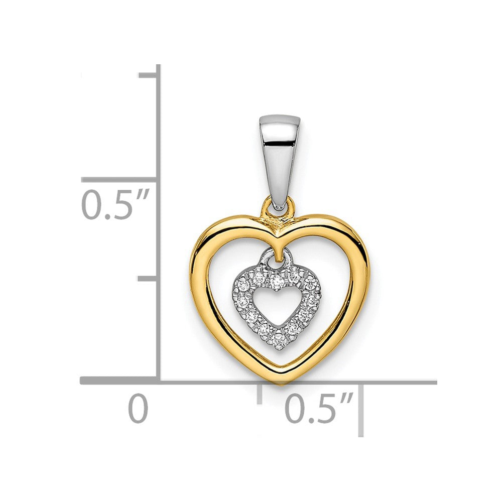 14K Two Tone Heart Dangle Diamond Pendant