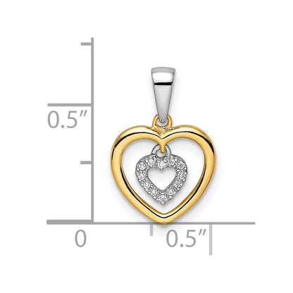 14K Two Tone Heart Dangle Diamond Pendant