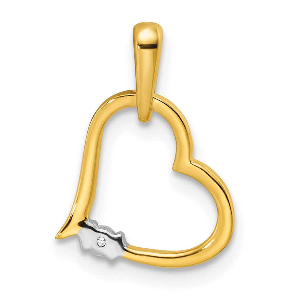 14K Two Tone Polished Heart Diamond Pendant