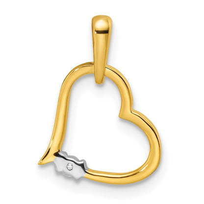 14K Two Tone Polished Heart Diamond Pendant