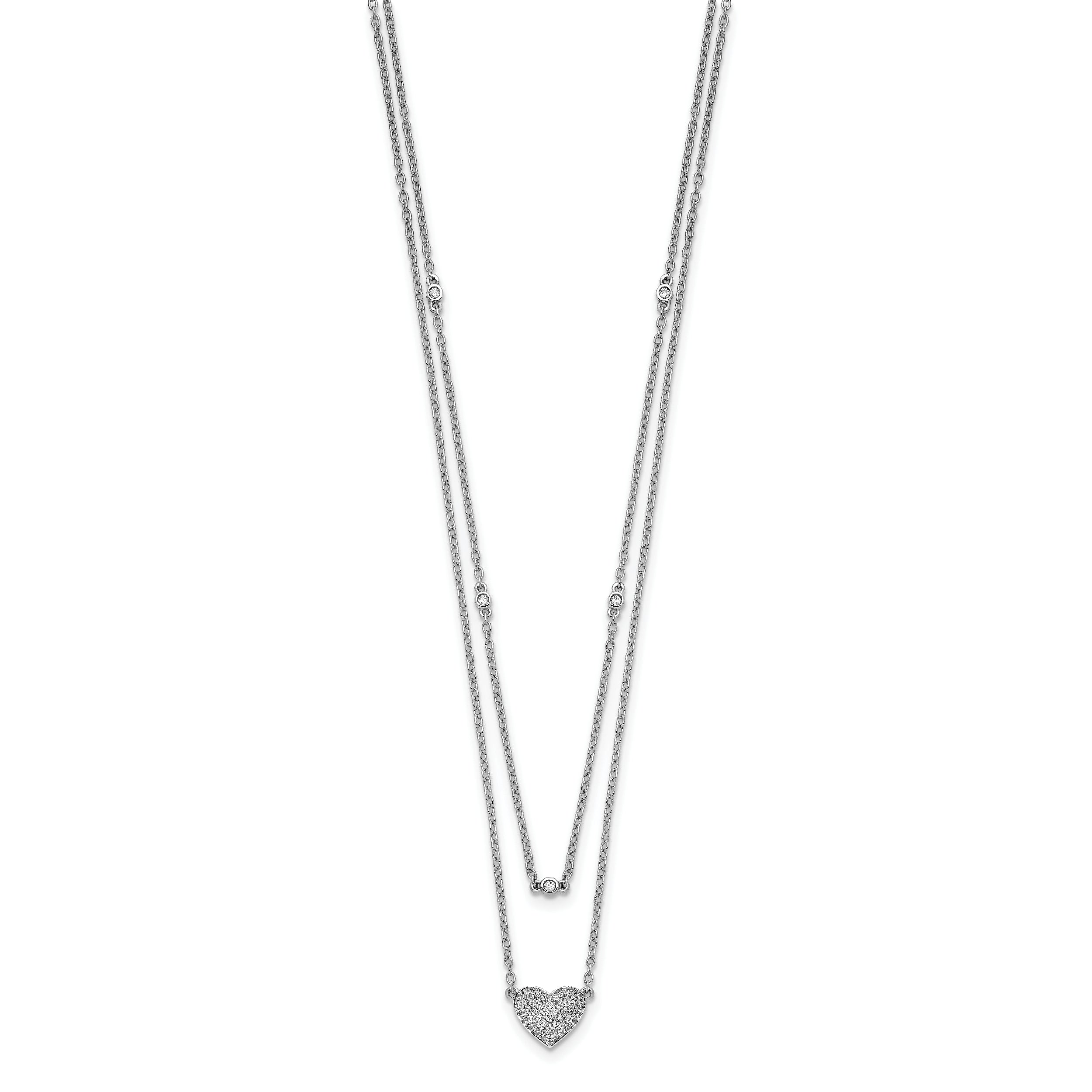 14k White Gold Double Strand Heart 18in Necklace