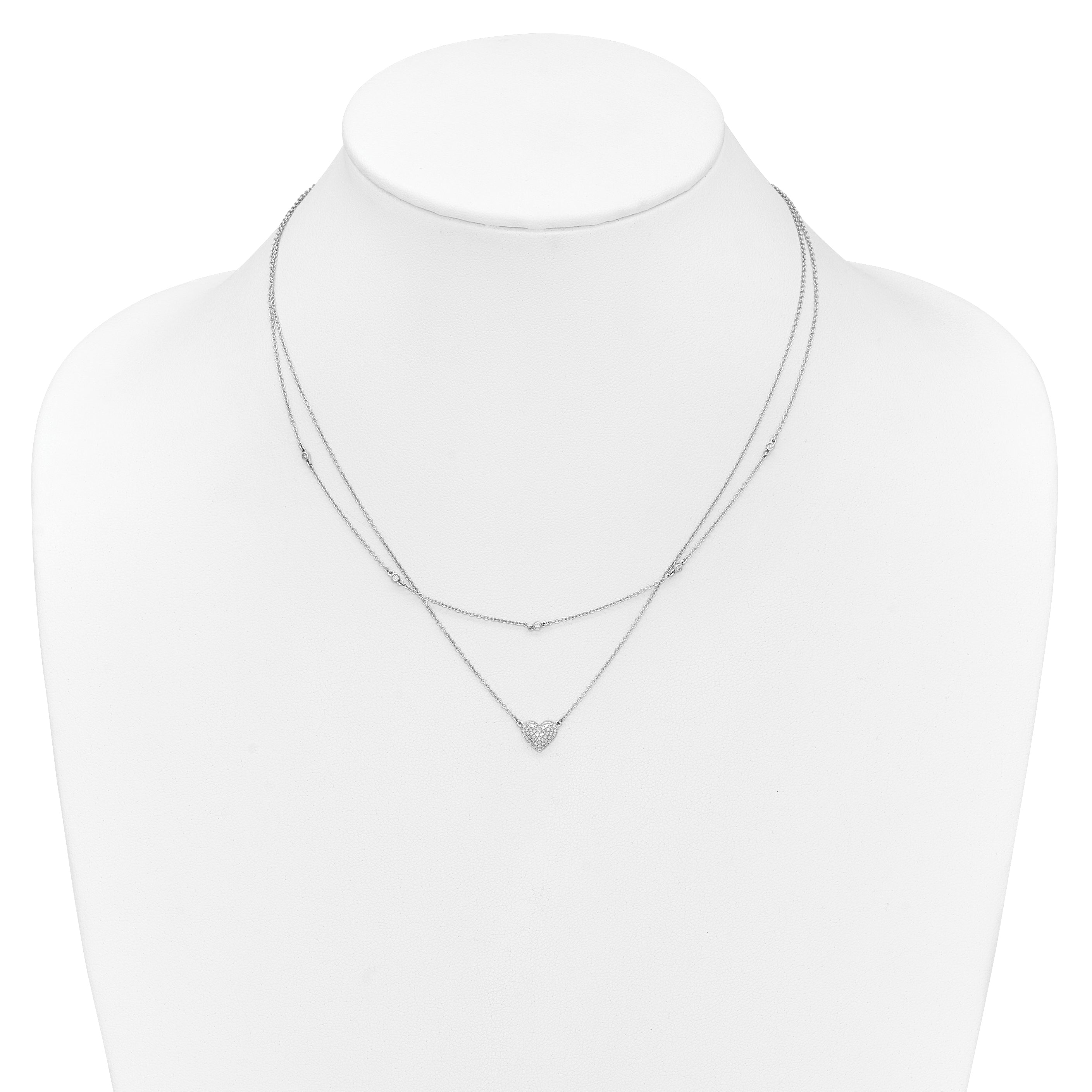 14k White Gold Double Strand Heart 18in Necklace