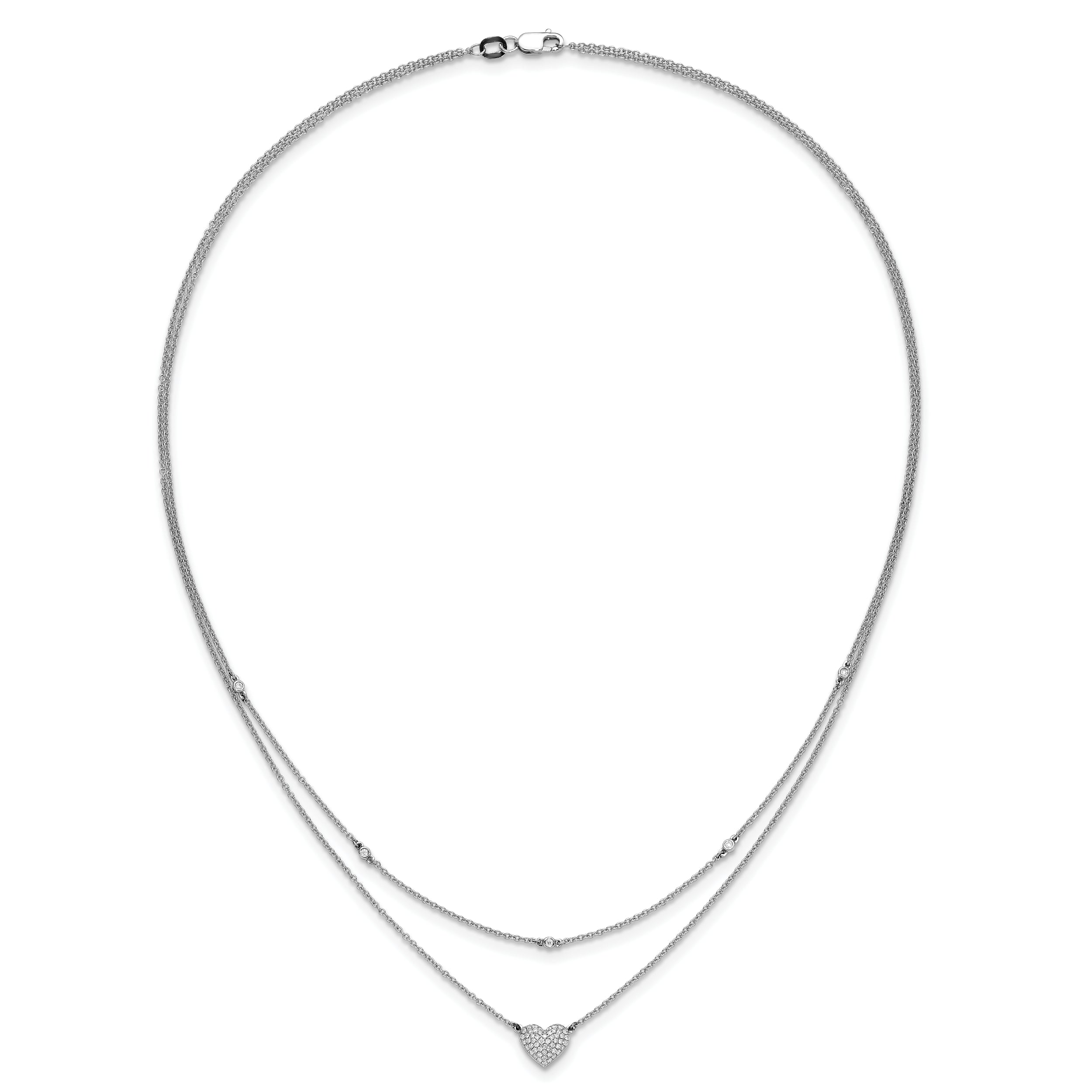 14k White Gold Double Strand Heart 18in Necklace