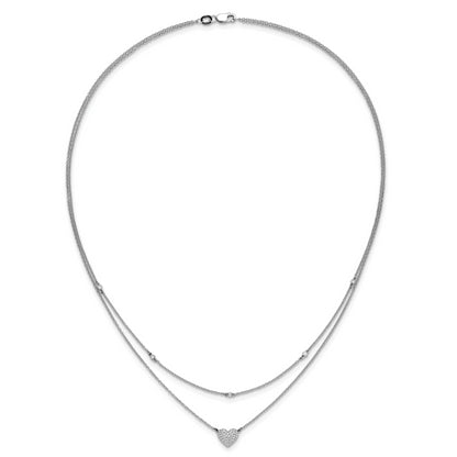 14k White Gold Double Strand Heart 18in Necklace