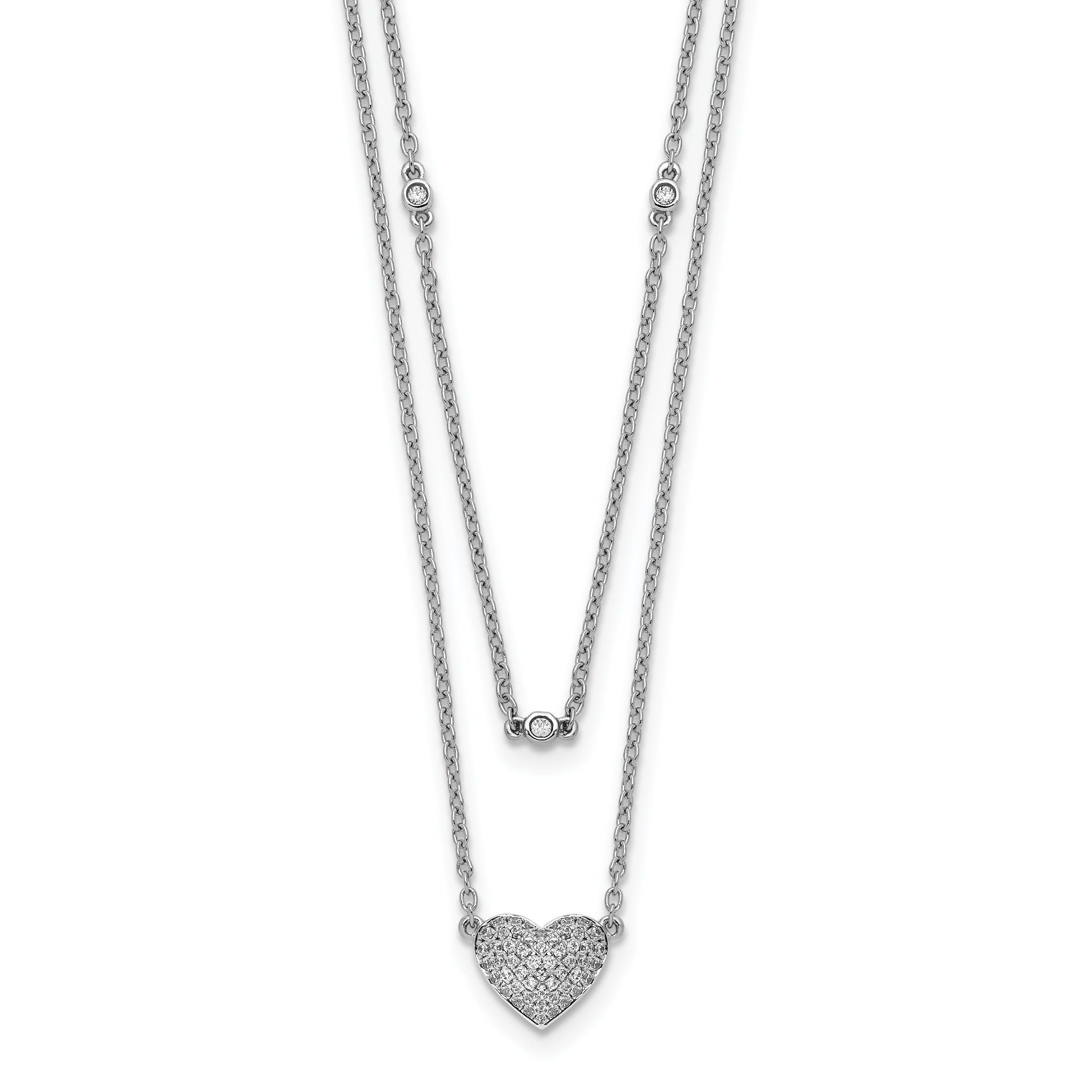 14k White Gold Double Strand Heart 18in Necklace