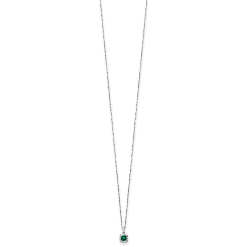 14k White Gold 1/10 Ct. Lab Grown Diamond VS/SI+ G+ and Created Emerald 18 inch Pendant Necklace