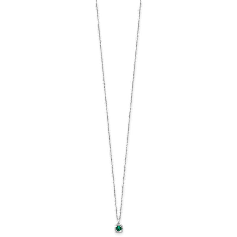 10k White Gold 1/10 Ct. Lab Grown Diamond VS/SI+ G+ and Created Emerald 18 inch Pendant Necklace