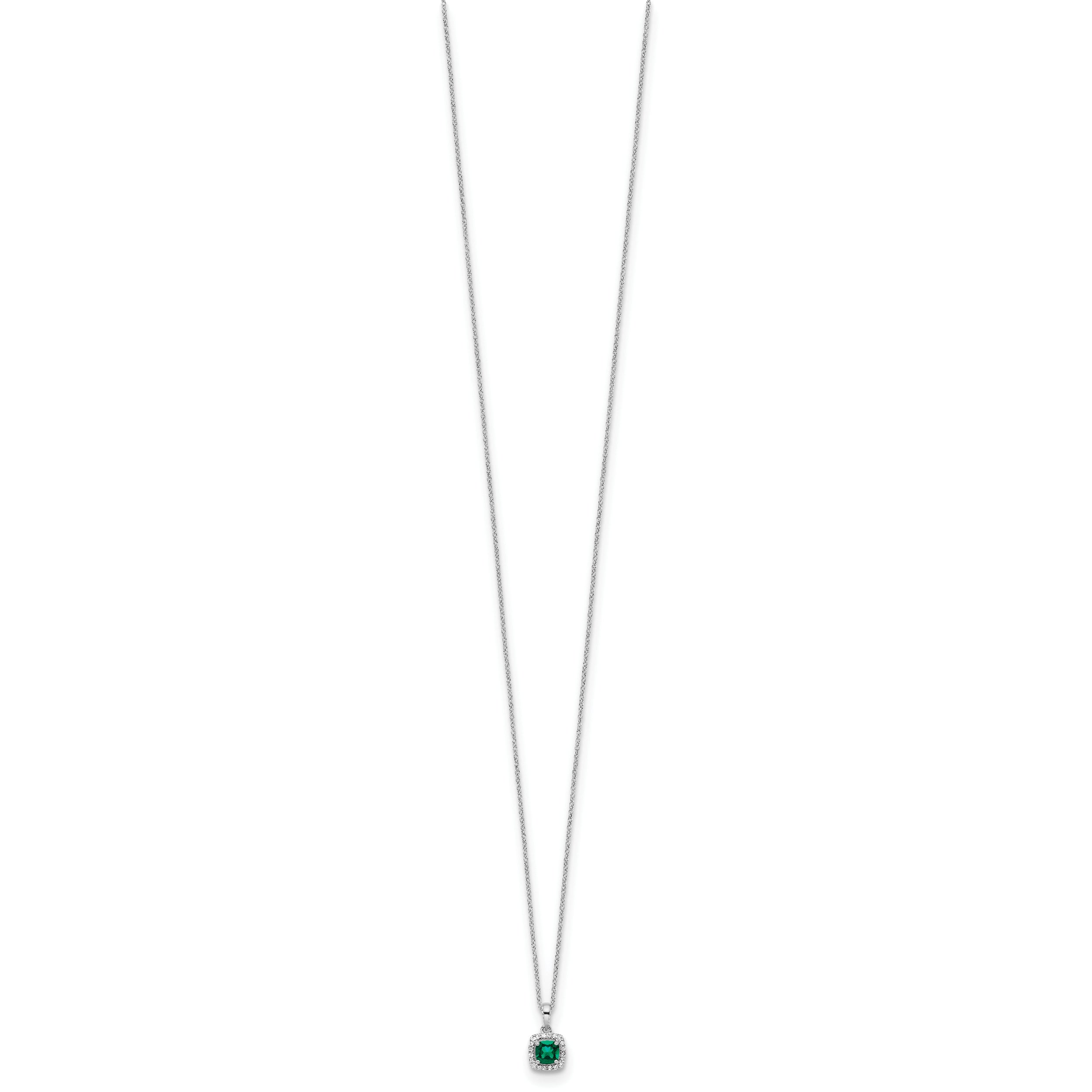 14k White Gold 1/10 Ct. Lab Grown Diamond VS/SI+ G+ and Created Emerald 18 inch Pendant Necklace