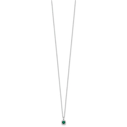 14k White Gold 1/10 Ct. Lab Grown Diamond VS/SI+ G+ and Created Emerald 18 inch Pendant Necklace